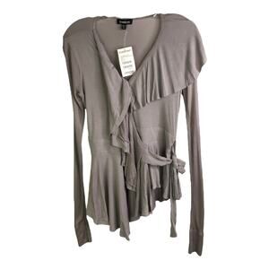 Bebe Top‎ Blouse S Vintage Ruffle Whimsygoth Y2K Long Sleeve V Neck NWT $89